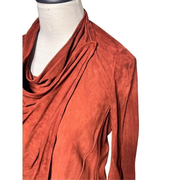 LAMARQUE Madison Leather Rust Brown Crossover Draped Moto Jacket XS - Picture 2 of 7